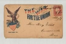 Miss Mary Elliot, Sommerville Mass 1861c Mechanicsville - The War for the Union, Don't anger me. Eagle illustration, Perkins Collection 1861 to 1933 Envelopes and Postcards